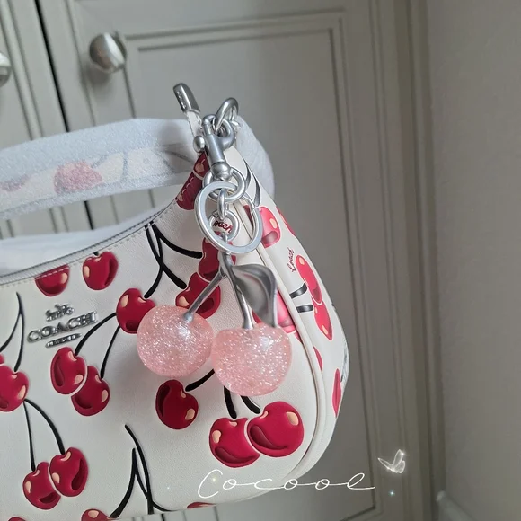 Coach Teri Shoulder Bag In Signature Canvas With Cherry Print Pink Cherry Charm - Picture 5 of 15